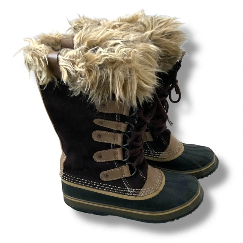 SOREL Joan of Arctic Boots Waterproof Brown Tan Black Size 7
